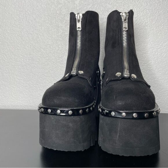 Demonia Black Ankle Boots with Studded Details - Picture 4 of 11